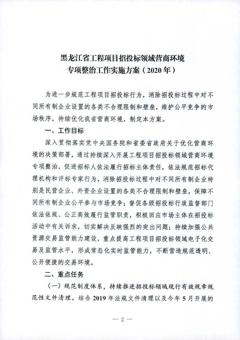 關于印發(fā)黑龍江省工程項目招投標領域營商環(huán)境專項整治工作實施方案（2020年）的通知_01.png